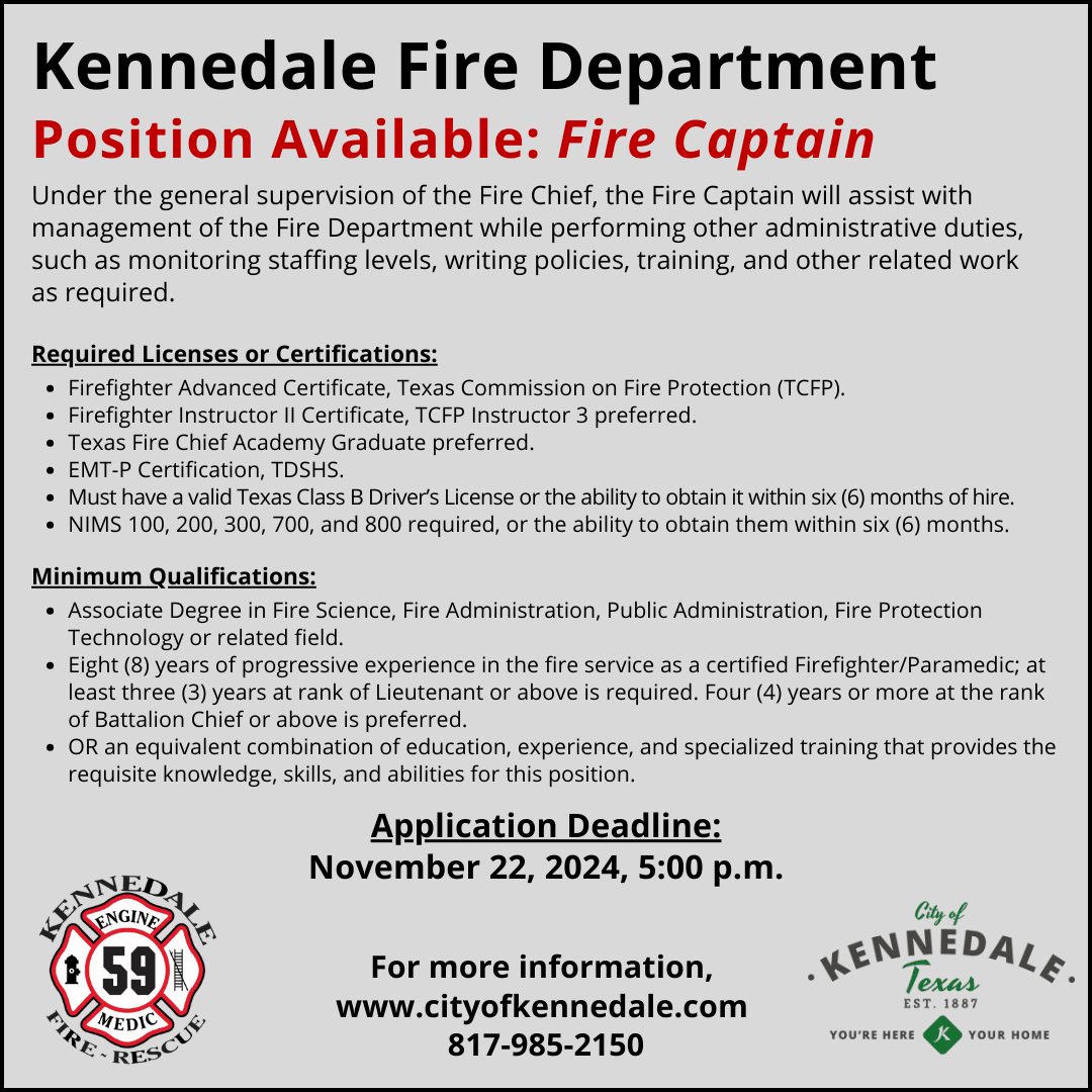 Fire Captain position announcement 2024